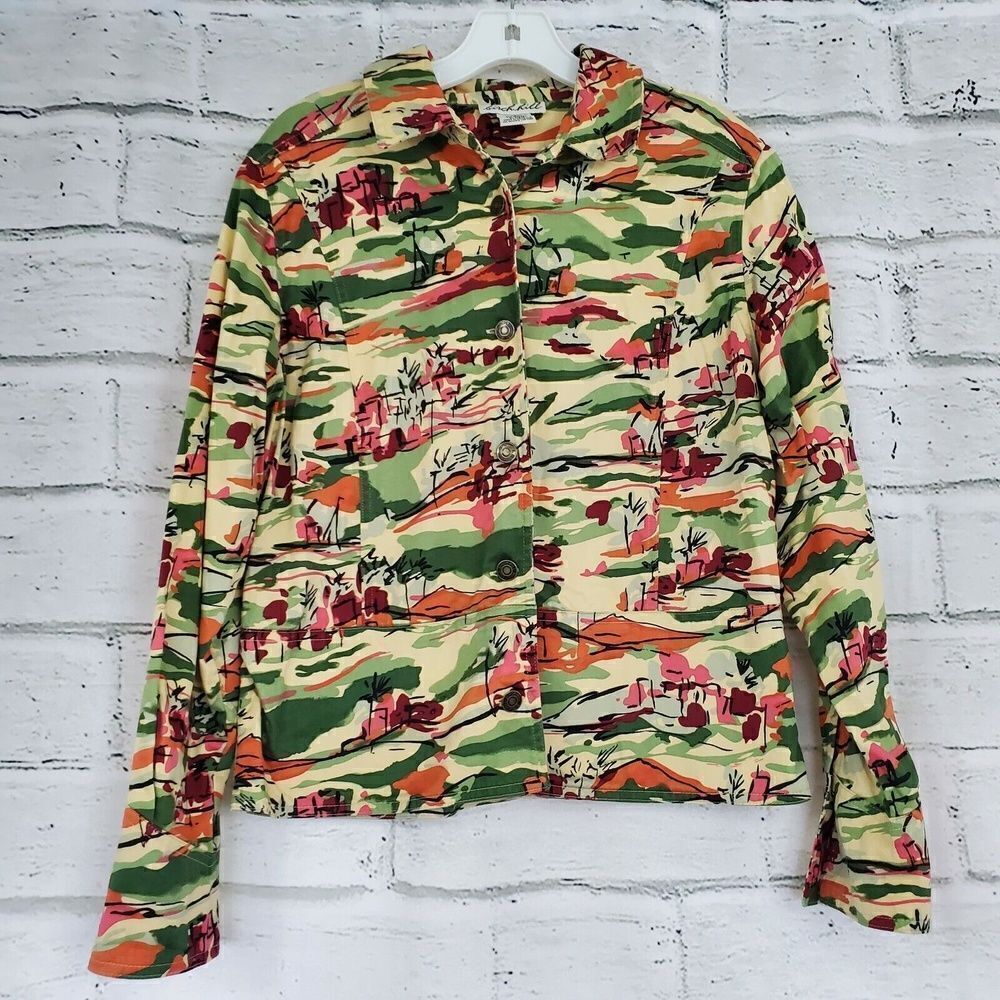 Birch Hill Printed Art Long Sleeve Cotton Blend Jacket Womens Size Large